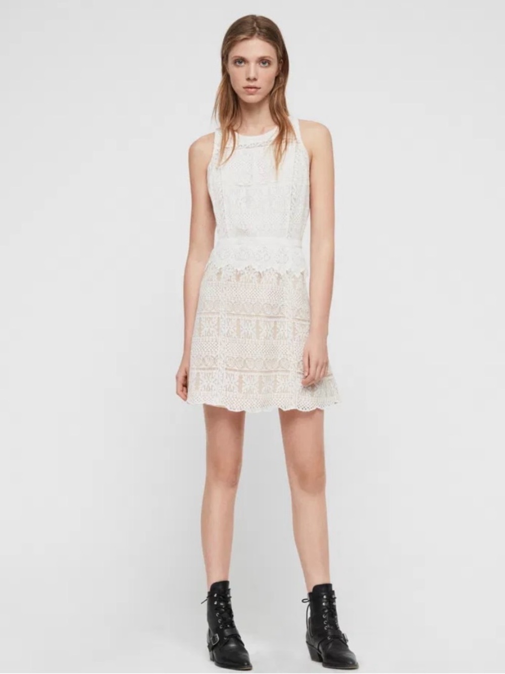 AllSaints Melia Lace White Mini Dress